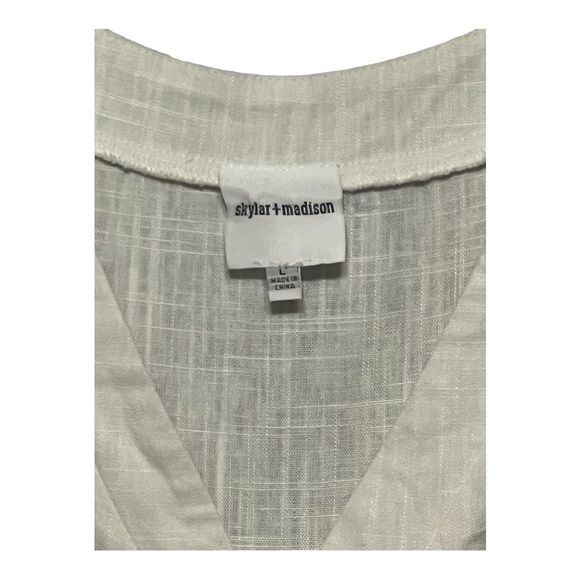 Skylar + Madison Button Dress Ivory Ruffle Trim Tiered V-Neck Mini Rayon Linen L - Picture 5 of 6